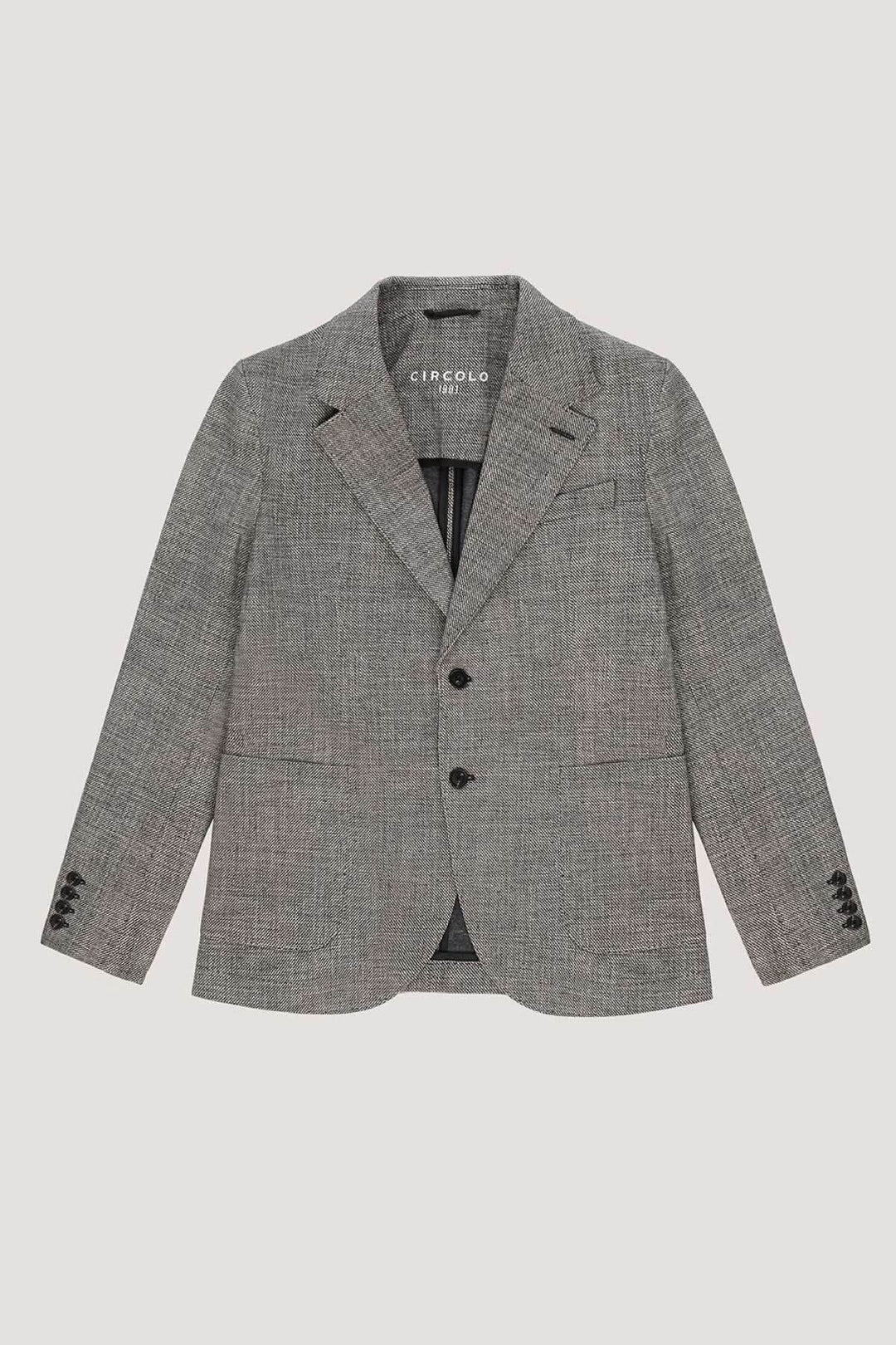 Veston texturé avec col à revers et boutons en corne, élégante veste en polaire pour tenues raffinées et confortables. Décris moi le produit en français.