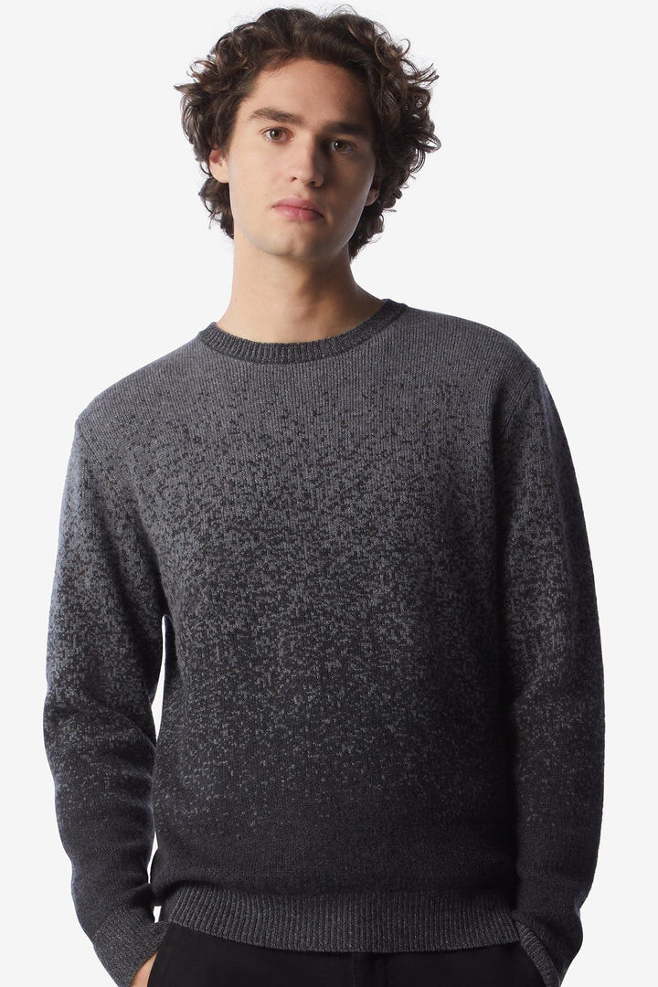 Pull en laine et cachemire à motif pixellisé gris