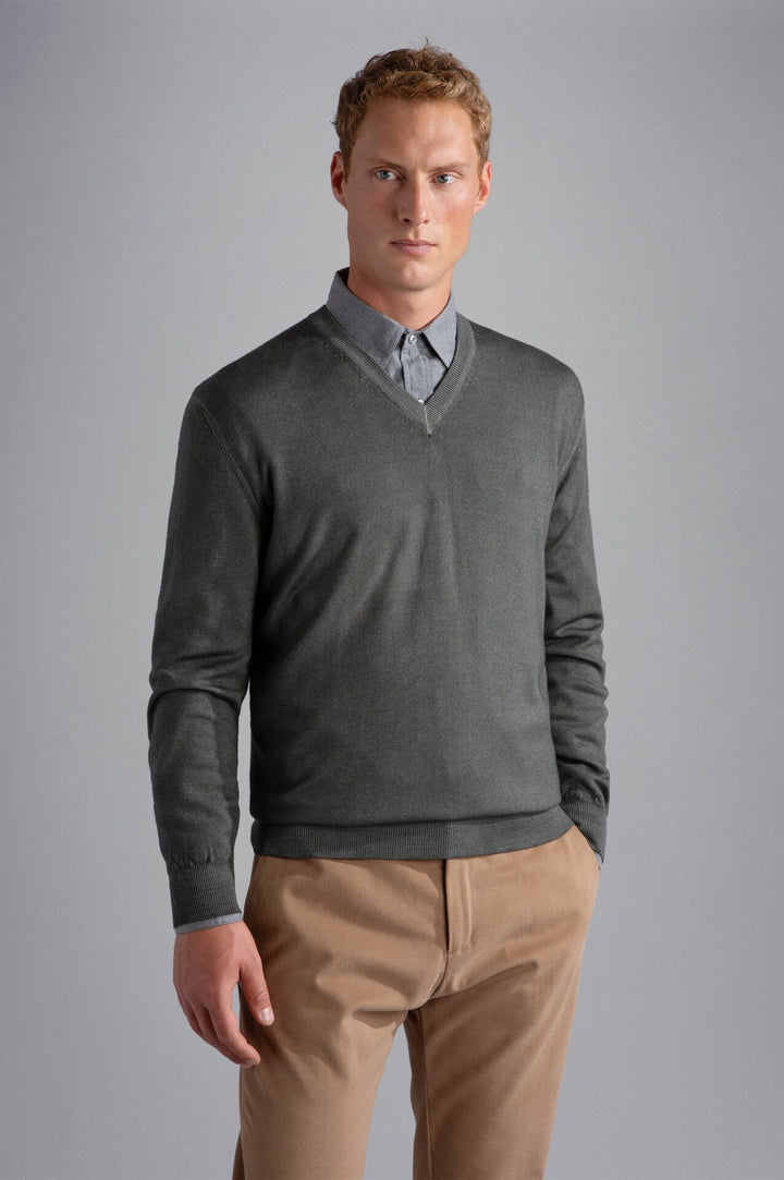 Wool sweater with V-neck