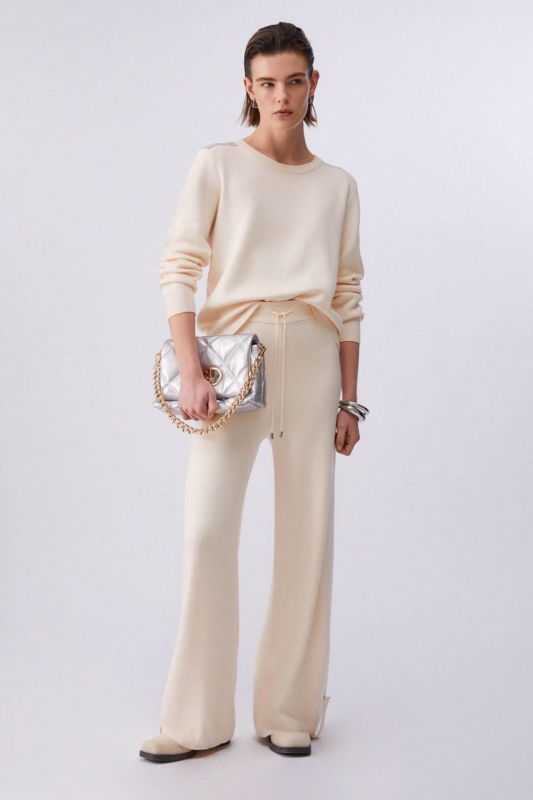 Pantalon jogging en maille à jambe large