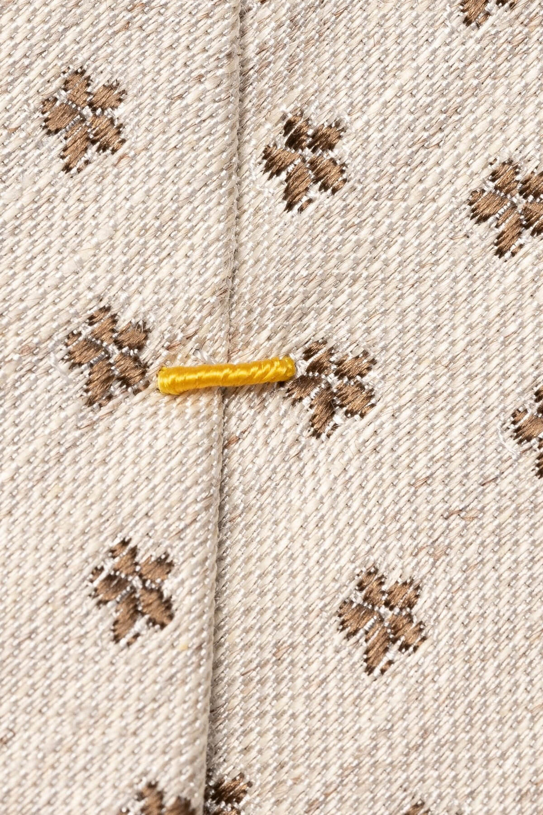 Beige floral pattern linen and silk tie