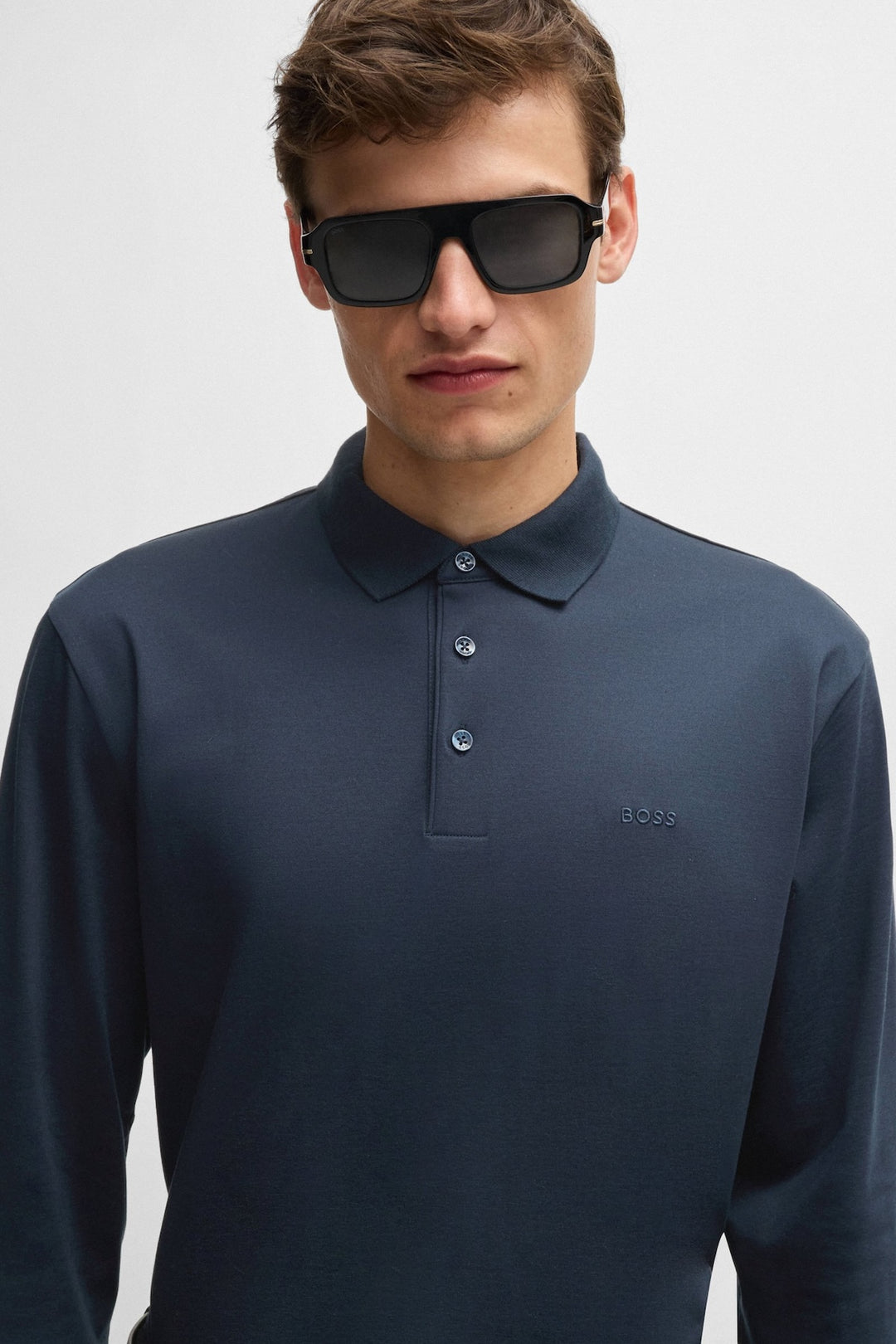 Long sleeve cotton polo shirt