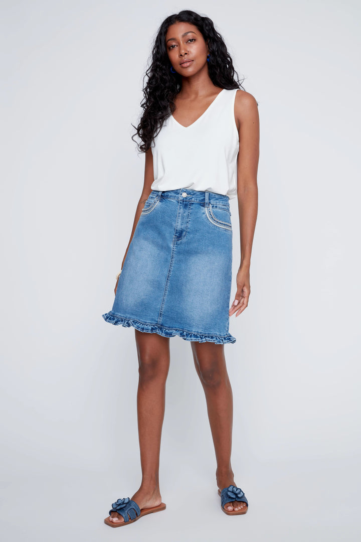 Denim ruffle skirt
