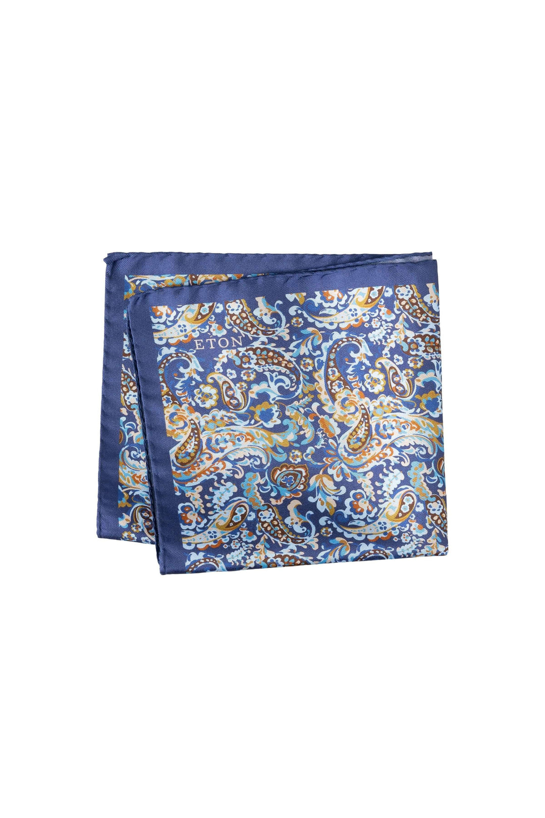 Foulard de poche en soie bleu avec motif cachemire, élégant et raffiné, idéal pour ajouter une touche distinctive à une veste.
