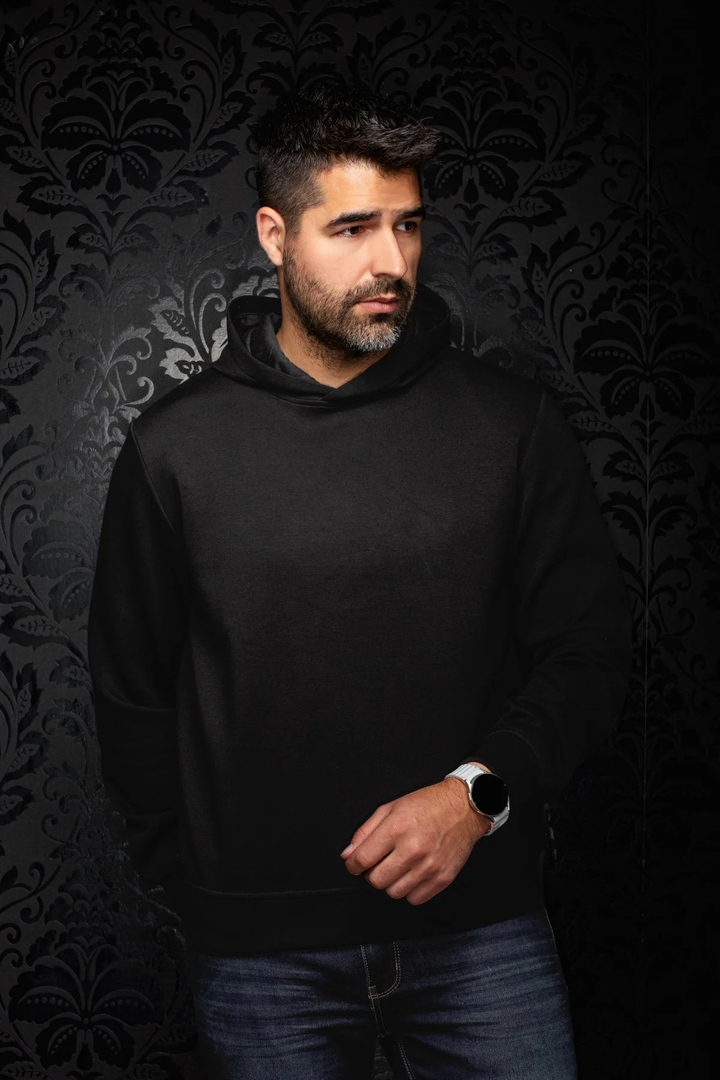 Stretch fabric hooded sweatshirt 