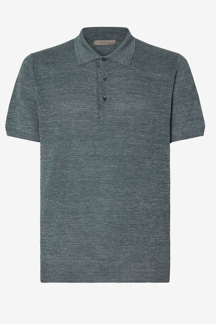 Linen and silk buttoned polo shirt