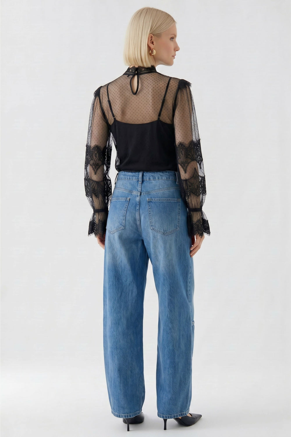 Women's Oui tulle and lace blouse, front view