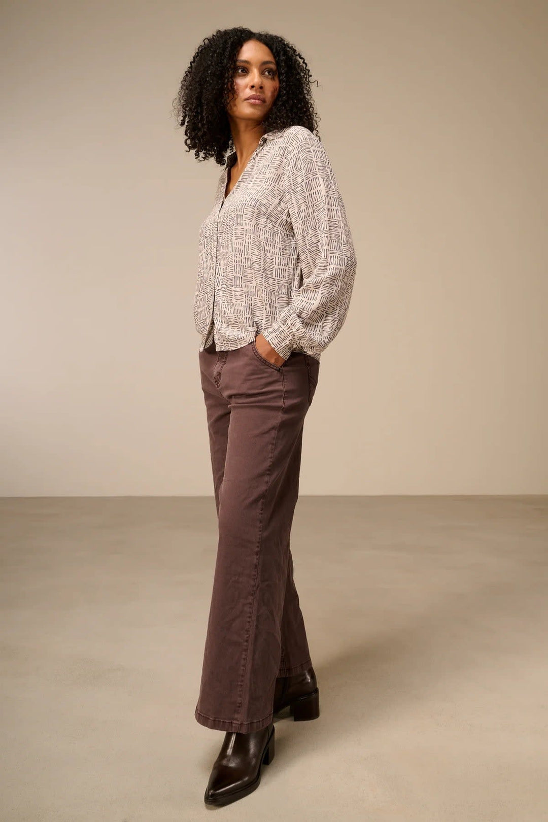 Blouse fluide imprimée à col chemise pour femme Nile