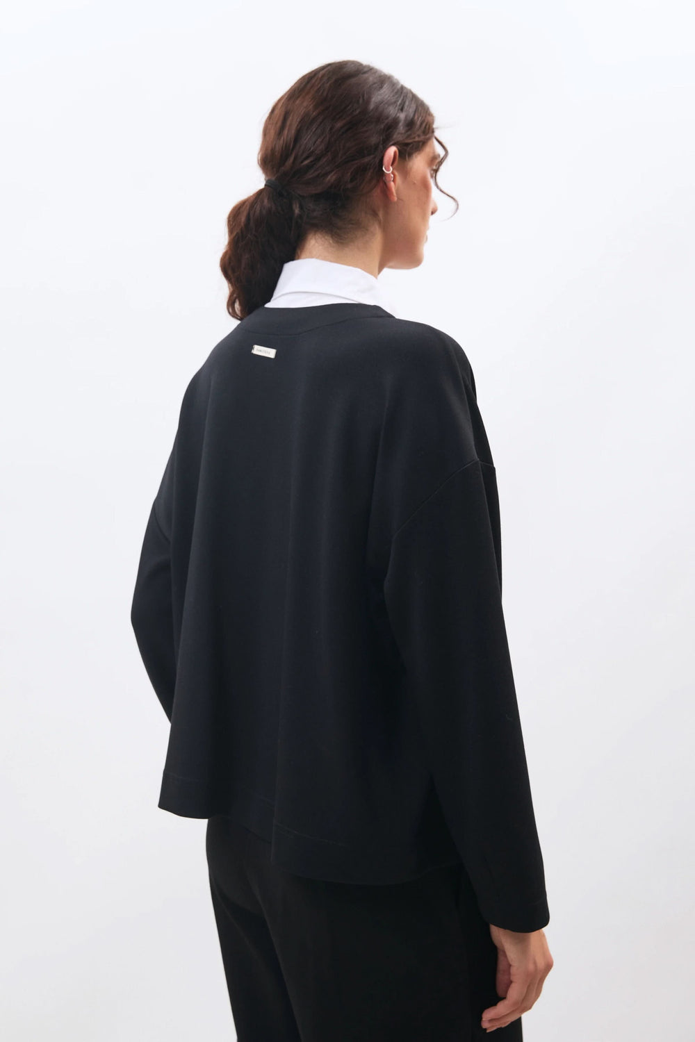 Women's loose-fitting Malia blouse with layered shirt effect, front view Humility