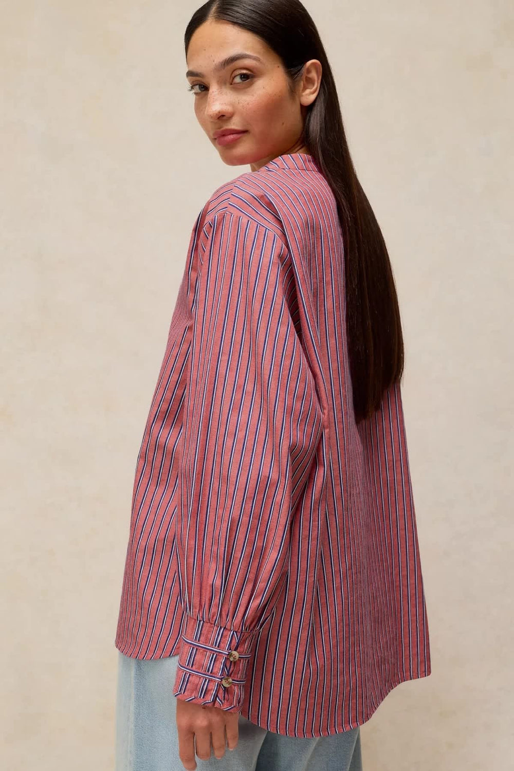 Women's Raya striped blouse with Tunisian collar White Stuff
