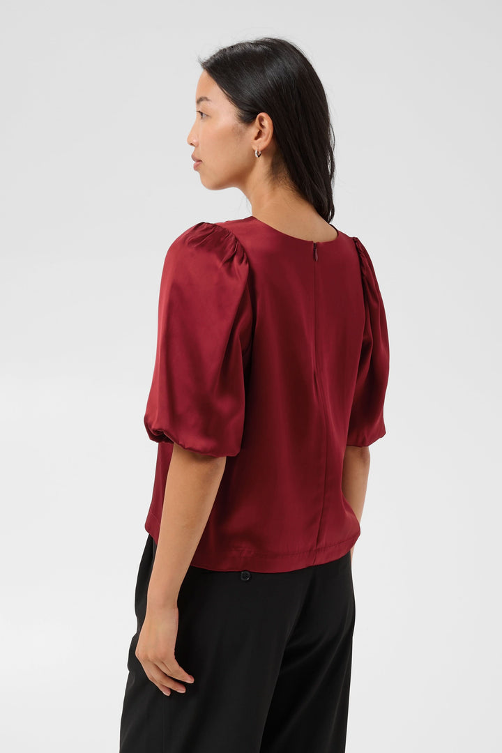 Dunja satin blouse with puff sleeves, front view, for women by Part Two