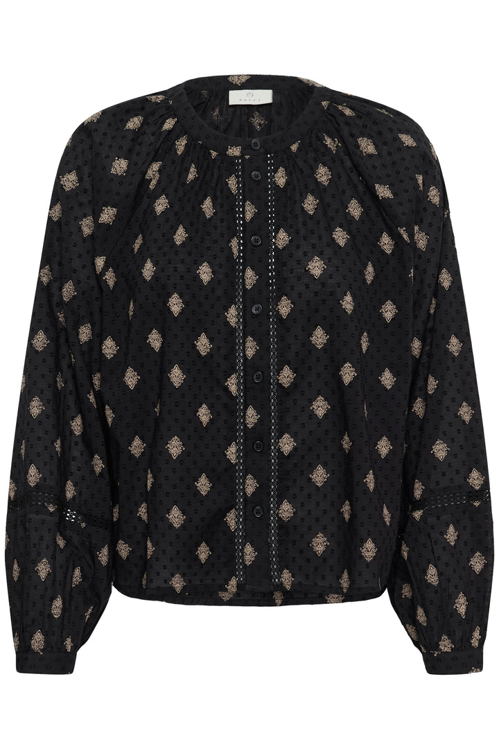 Vue de face blouse Wila imprimée à manches bouffantes Kaffe multicolore motifs floraux - Valérie Simon