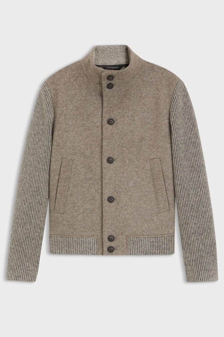 Black hybrid stand-collar jacket front view for men Hugo Boss