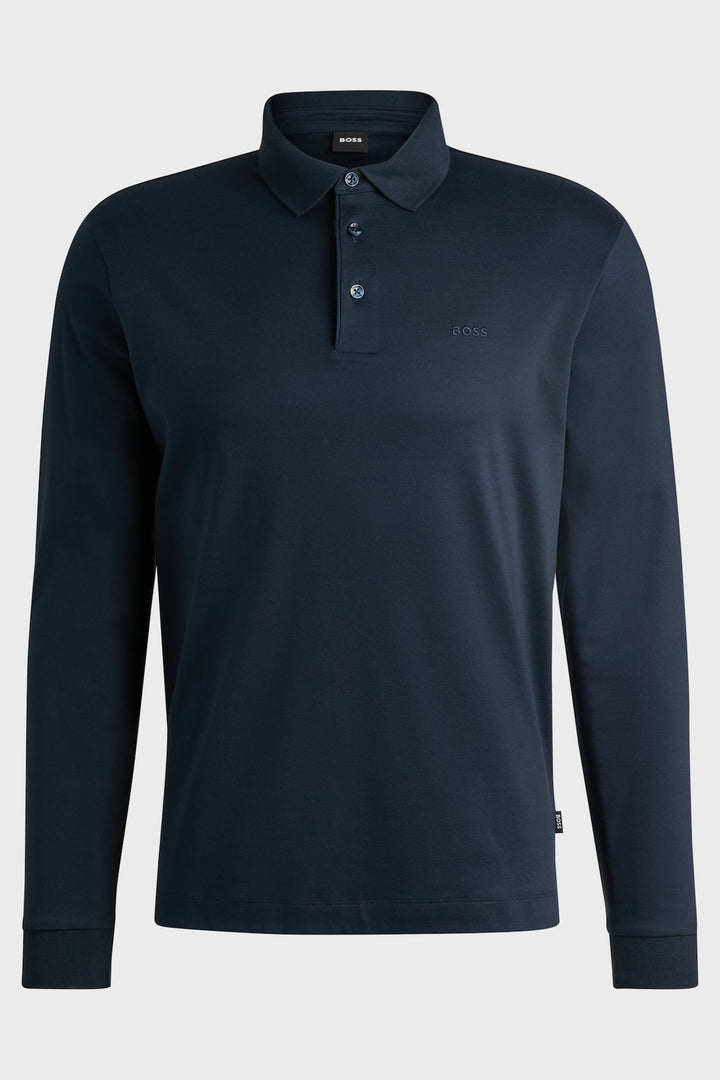 Long sleeve cotton polo shirt