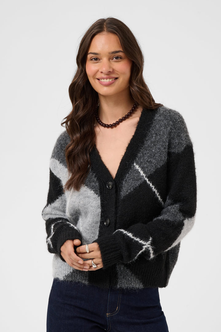 Cardigan à motif losanges vue de face pour femme Kaffe