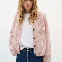 Vue de côté cardigan femme beige à motifs Inwear - Valérie Simon