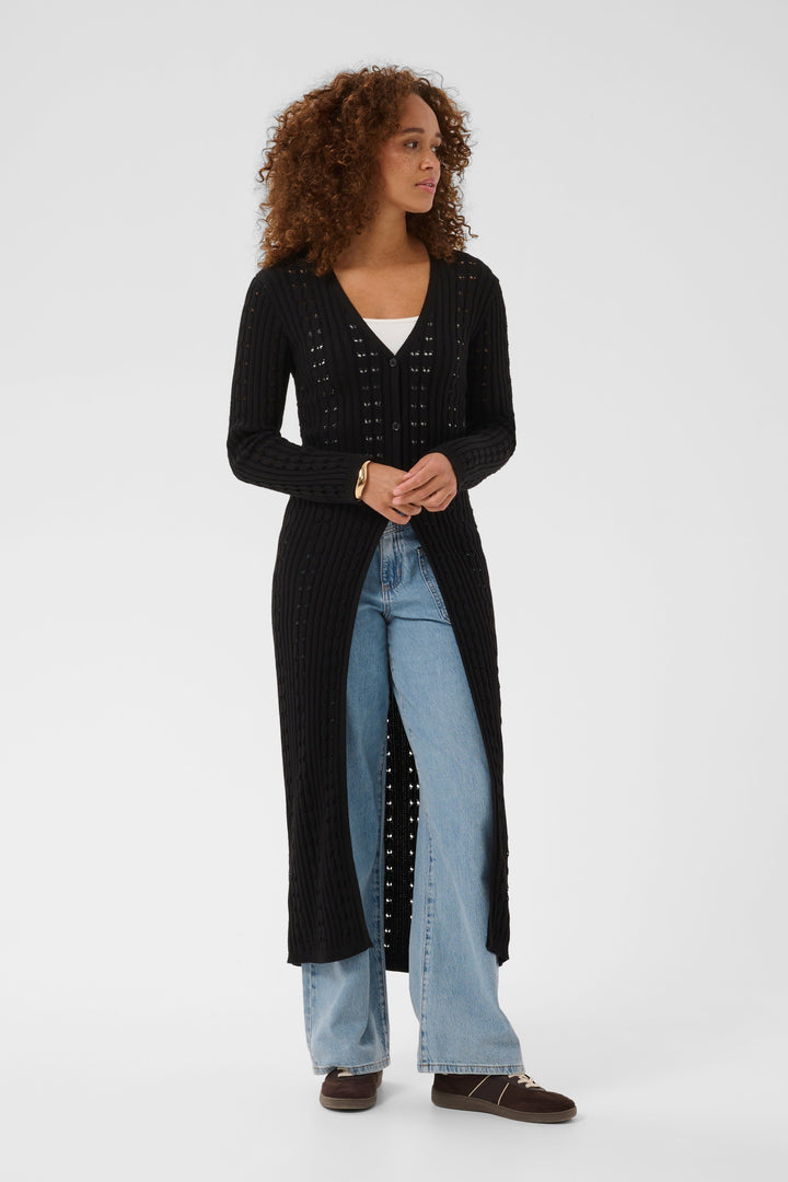 Vue détail cardigan Pinta long maille ajourée crème Kaffe pour femme - Valérie Simon