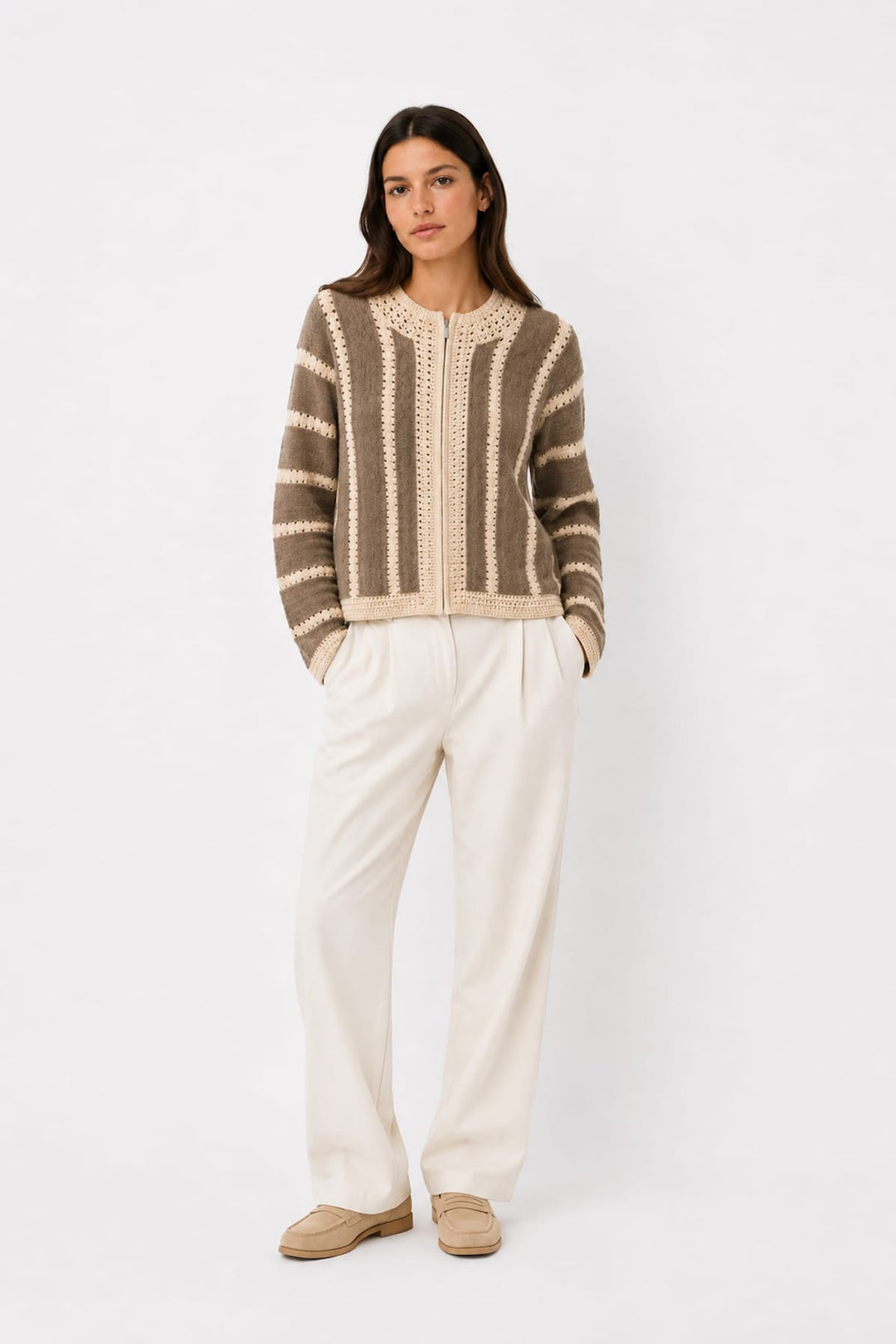 Cardigan zippé en maille ajourée pour femme Coco y Club