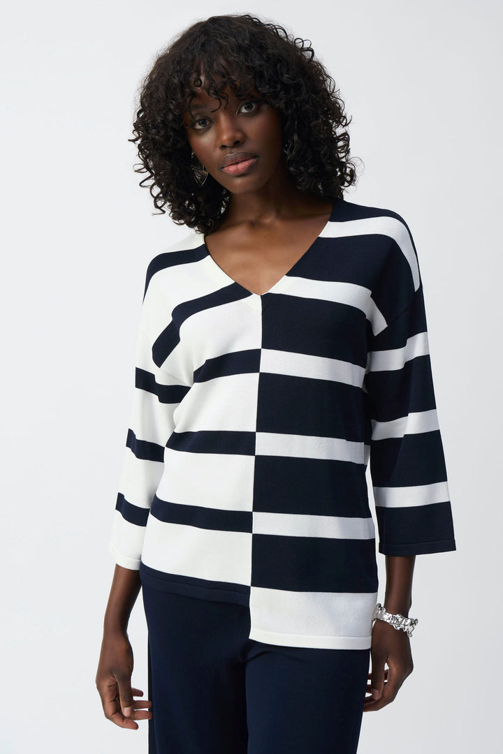 Striped V-neck sweater