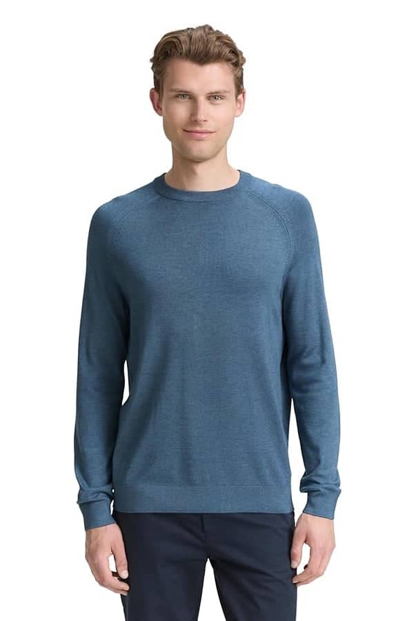 Vue de face chandail à col rond Tom Tailor pour homme gris avec texture côtelée - Valérie Simon