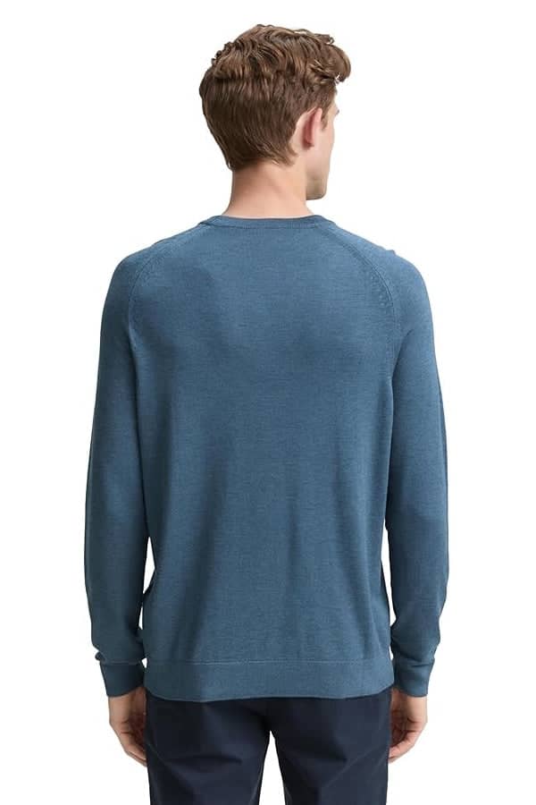 Vue avant chandail Tom Tailor pour homme bleu avec détails côtelés - Valérie Simon