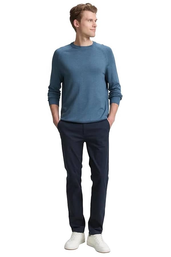 Vue avant chandail à col rond Tom Tailor pour homme bleu avec texture côtelée - Valérie Simon