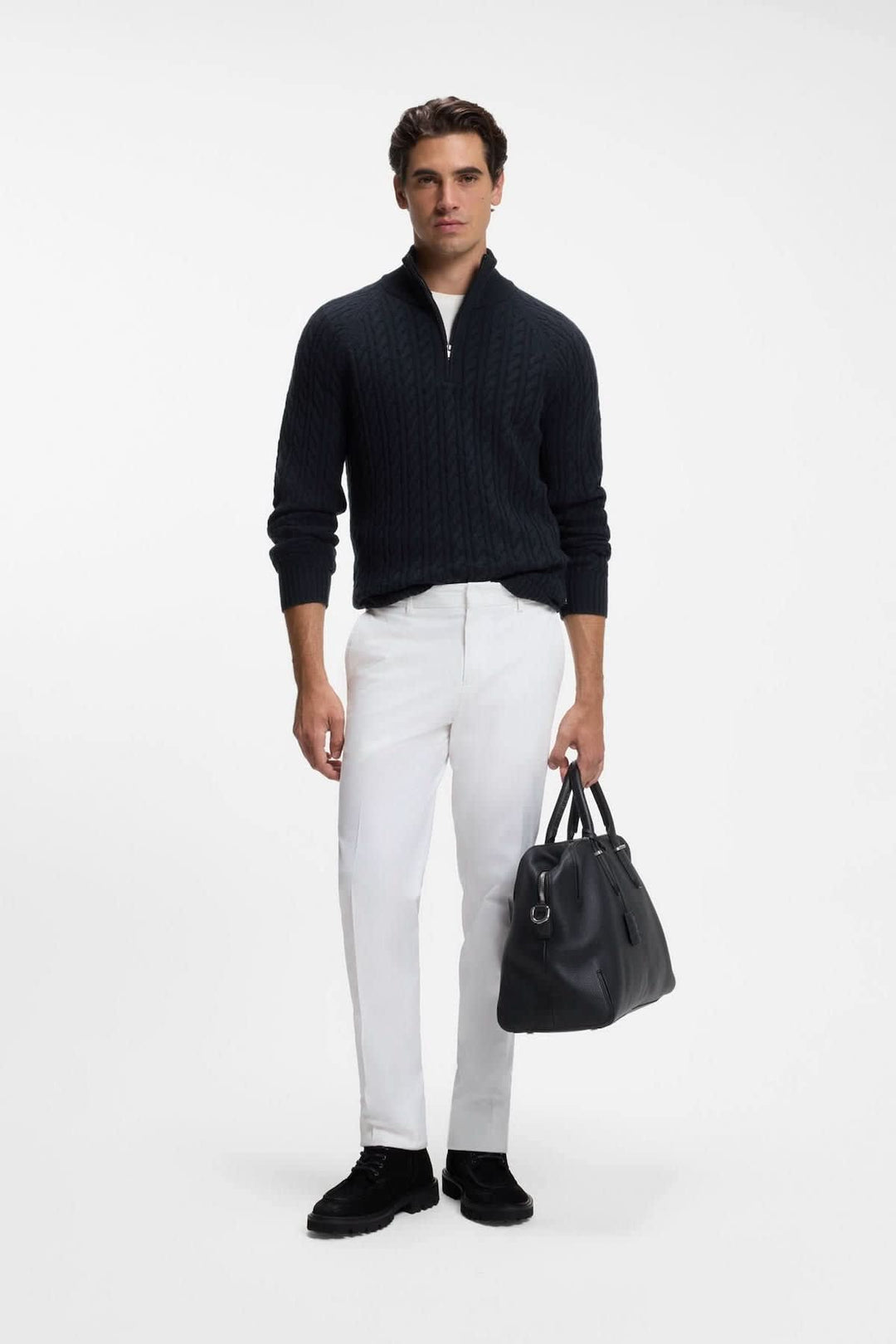 Chandail à demi-zip en tricot torsadé Hugo Boss