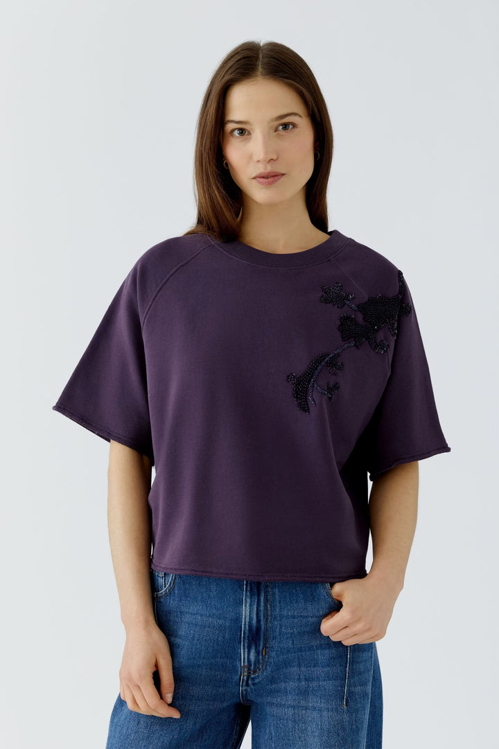 Vue de face chandail avec appliqué floral Oui blanc pour femme - Valérie Simon