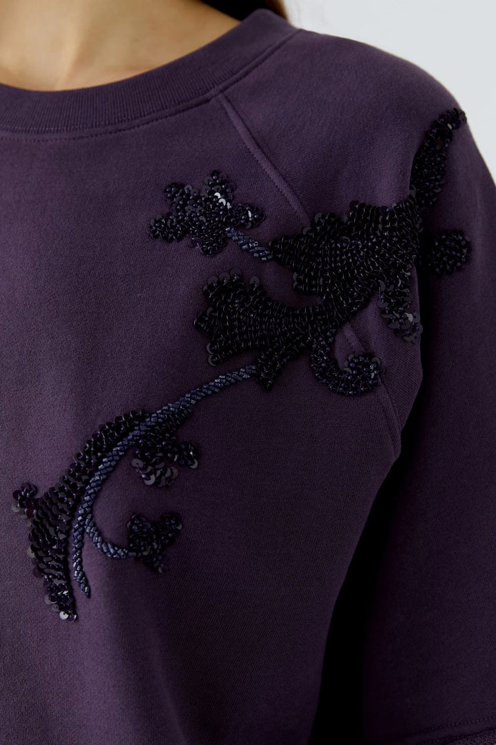 Vue de face chandail floral appliqué Oui pour femme couleur crème - Valérie Simon