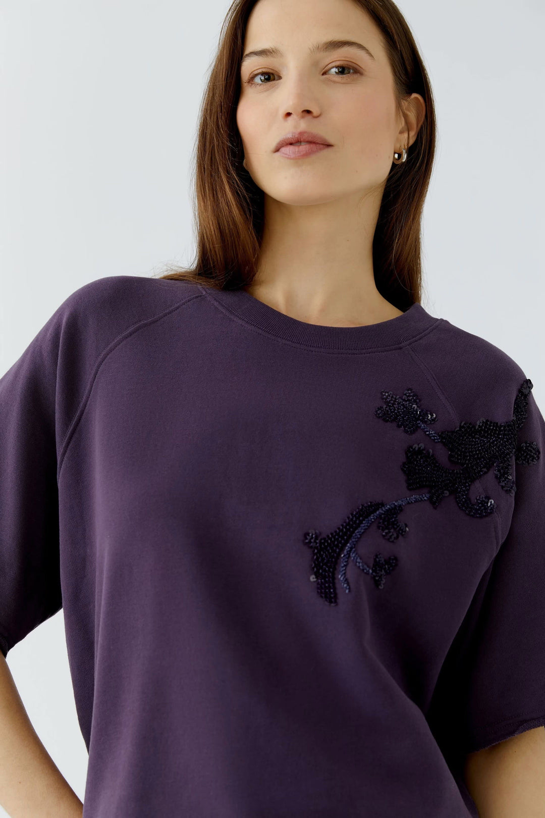 Vue de face chandail floral Oui pour femme blanc et appliqué coloré - Valérie Simon