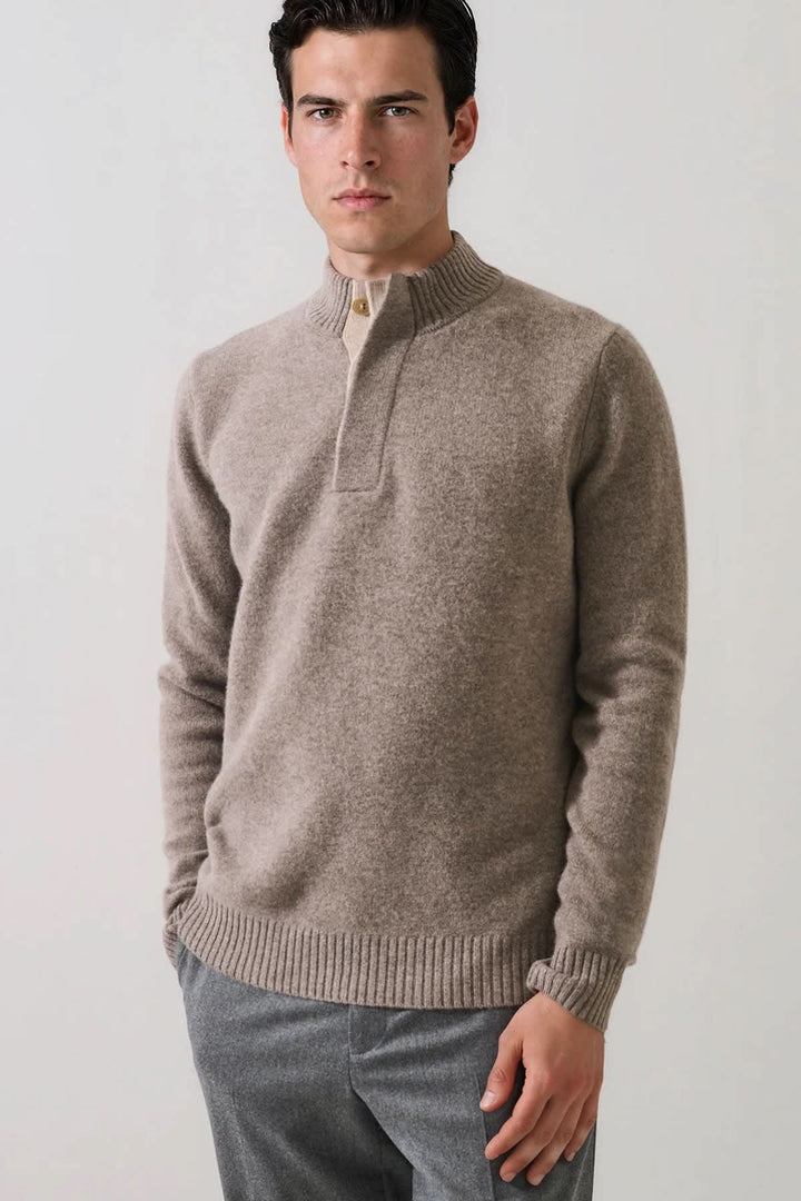 Patrick Assaraf men’s superfine lambswool button mock-neck sweater