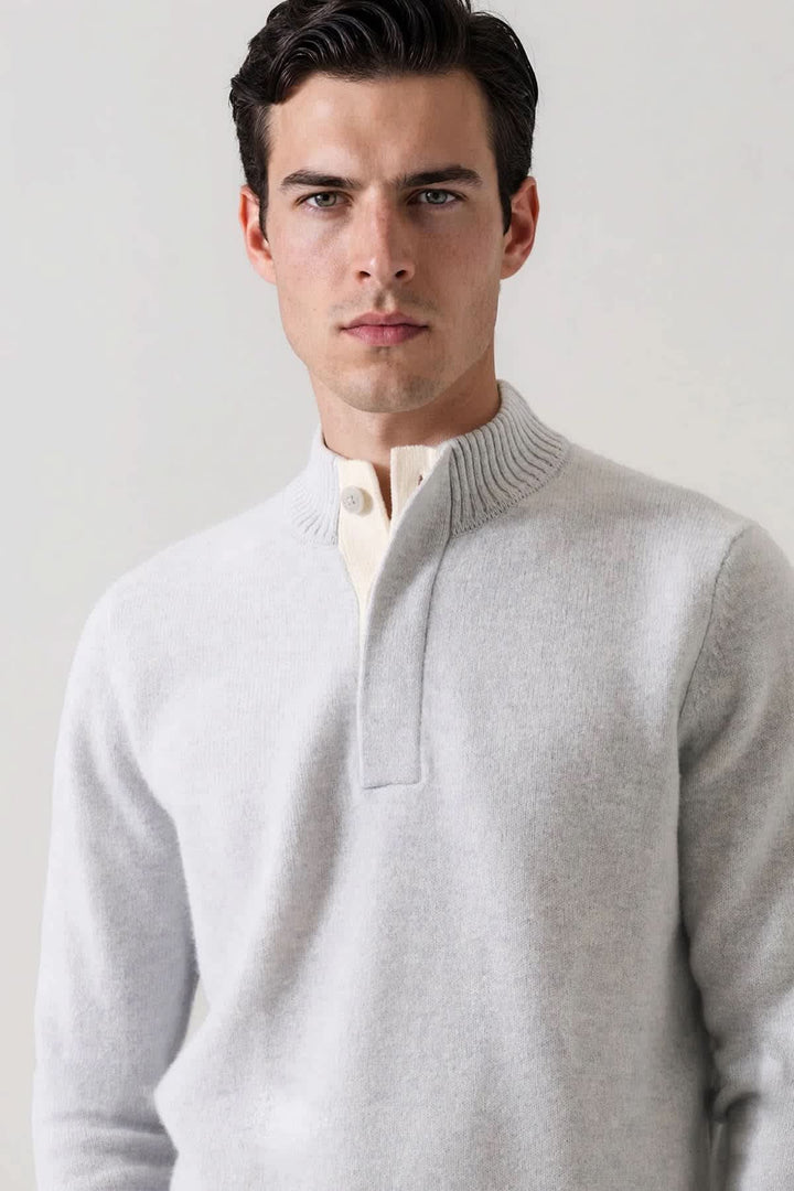 Patrick Assaraf men’s superfine lambswool button mock-neck sweater