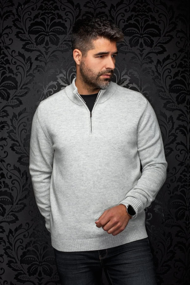 Chandail en laine mérinos à demi-fermeture éclair pour homme Au noir