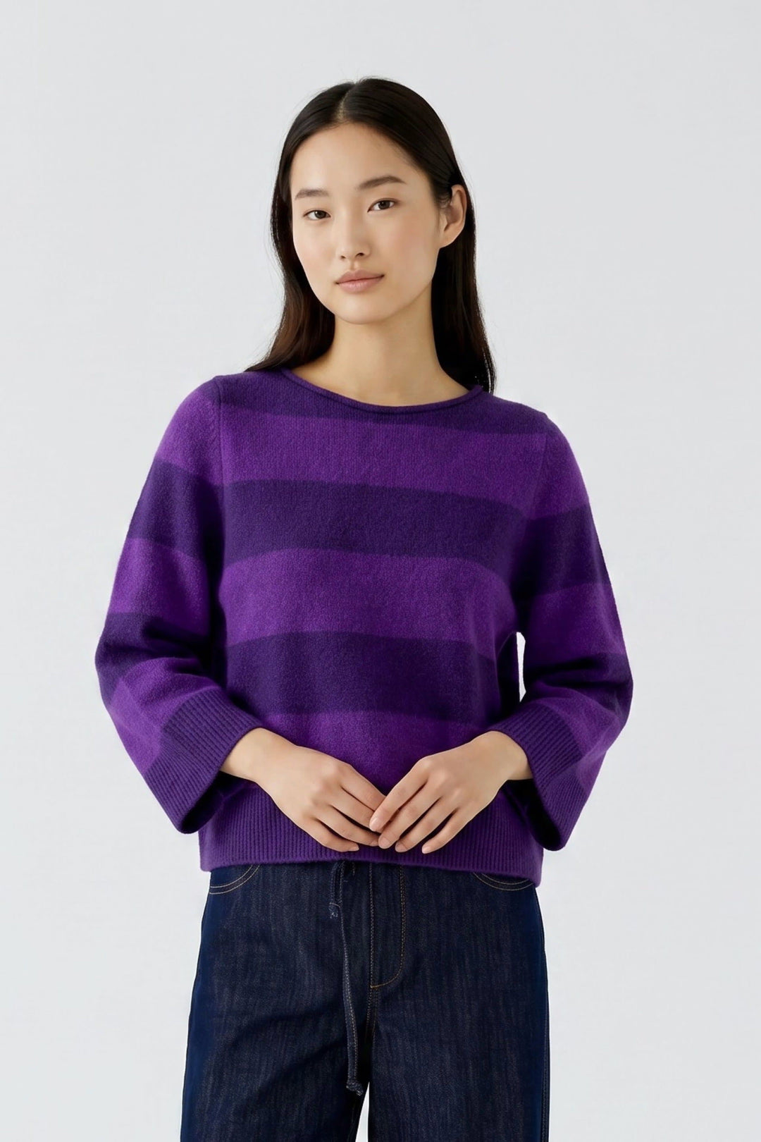 Vue avant chandail à rayures multicolores Oui pour femme - Valérie Simon
