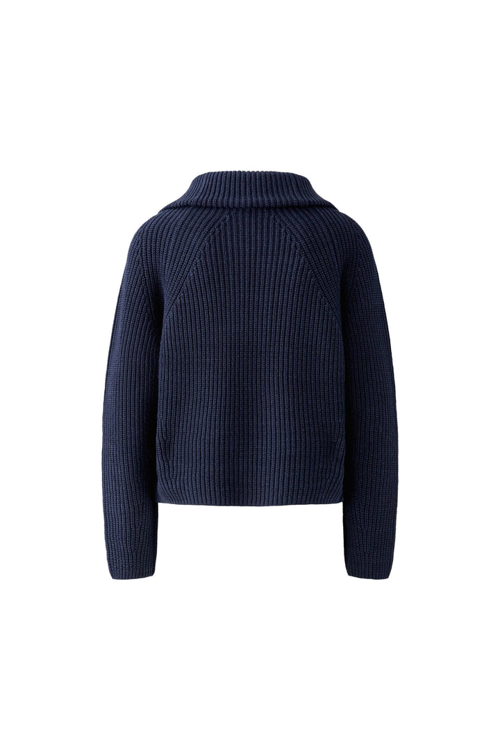 Chandail en tricot côtelé à col zippé vue de face pour femme Oui