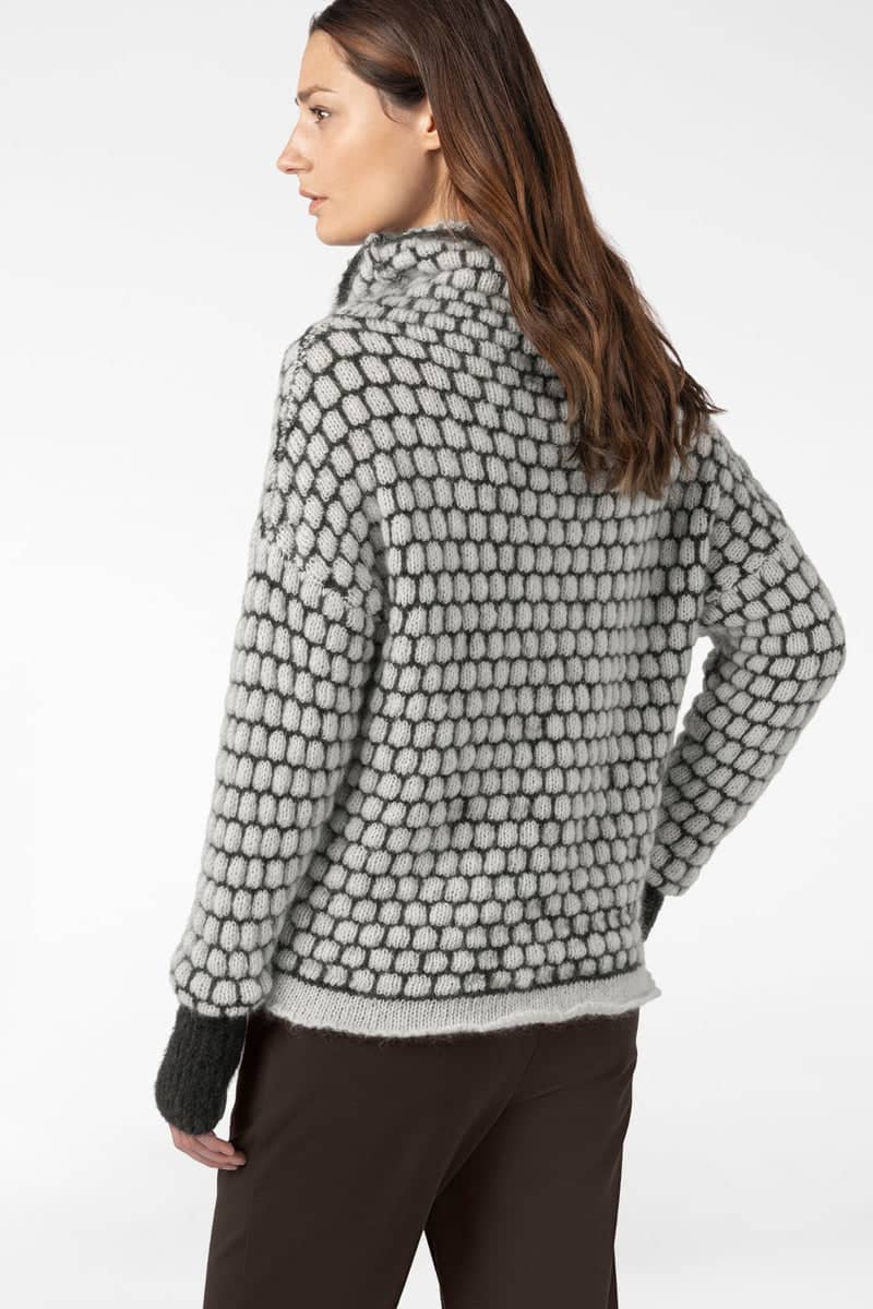 Sarah Pacini women's textured knit turtleneck sweater front view
