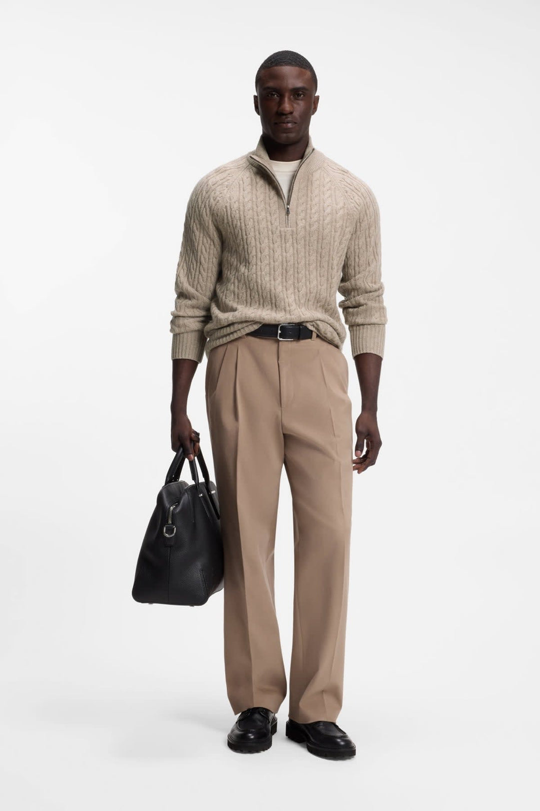 Chandail en tricot torsadé à demi-fermeture éclair Hugo Boss