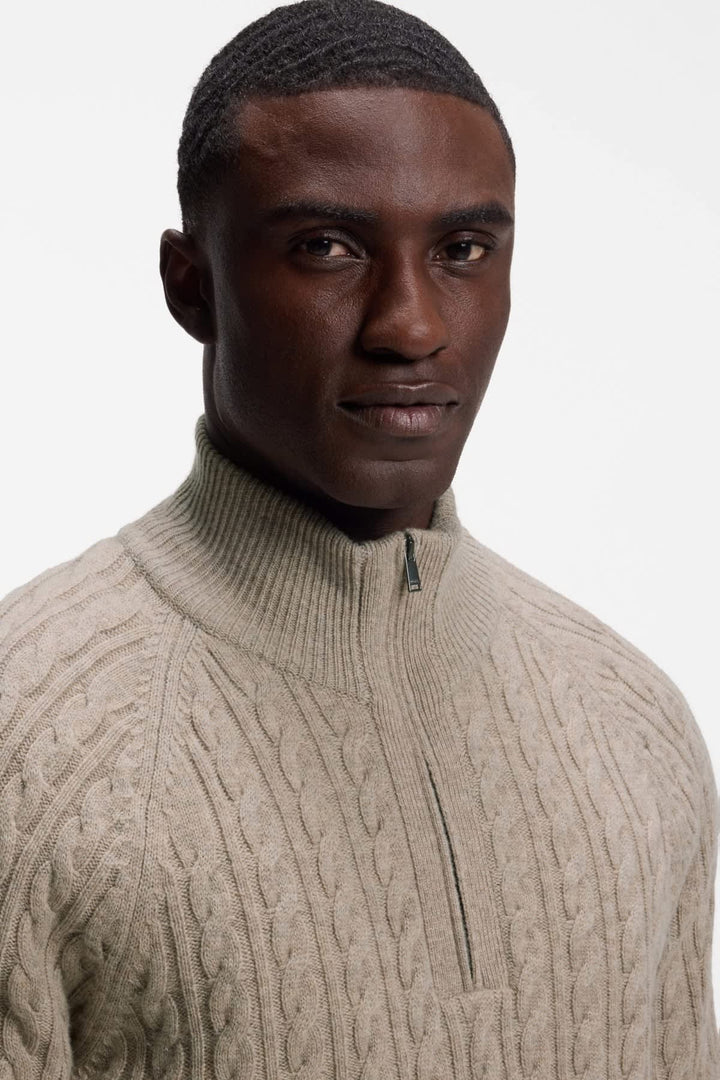 Chandail en tricot torsadé à demi-fermeture éclair Hugo Boss