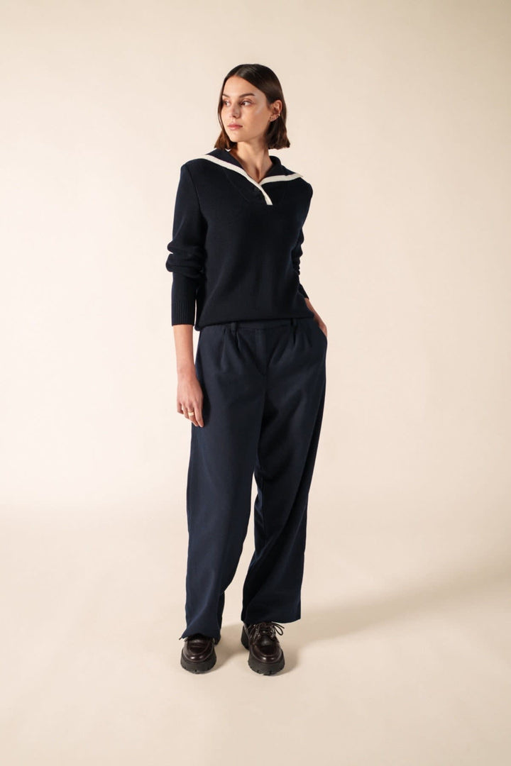 Vue de face tricot Chandail GAVARNIE Saint James pour femme rouge détail rayures Valérie Simon