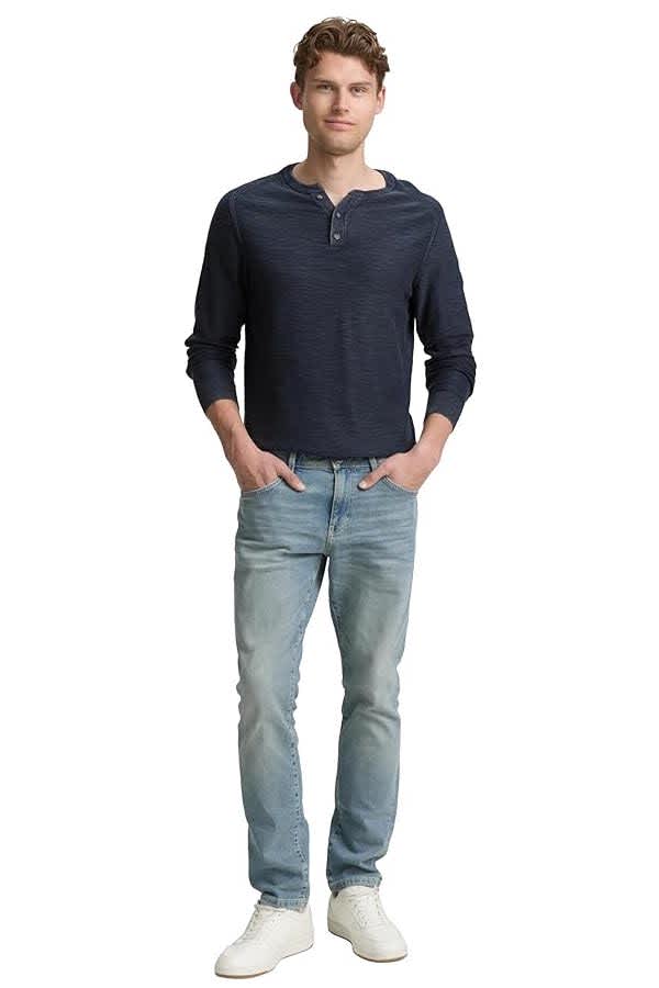 Vue de face chandail henley Tom Tailor homme gris avec boutons - Valérie Simon
