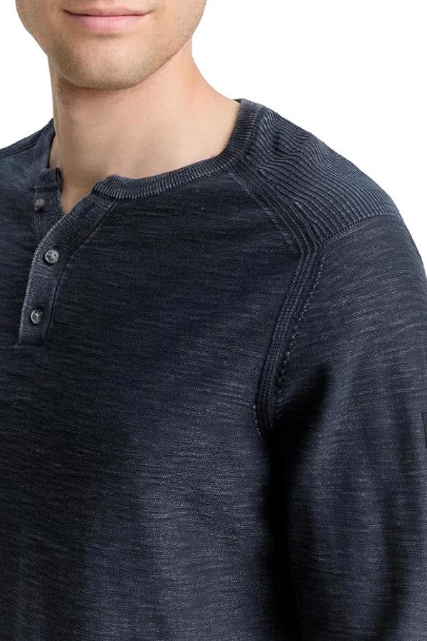 Vue de face chandail henley maille Tom Tailor pour homme gris avec boutons visibles - Valérie Simon