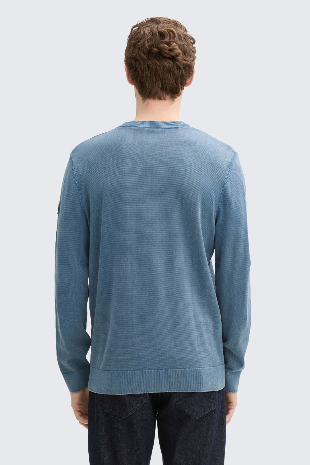 Vue de face chandail léger col rond Tom Tailor pour homme bleu avec motif rayé - Valérie Simon