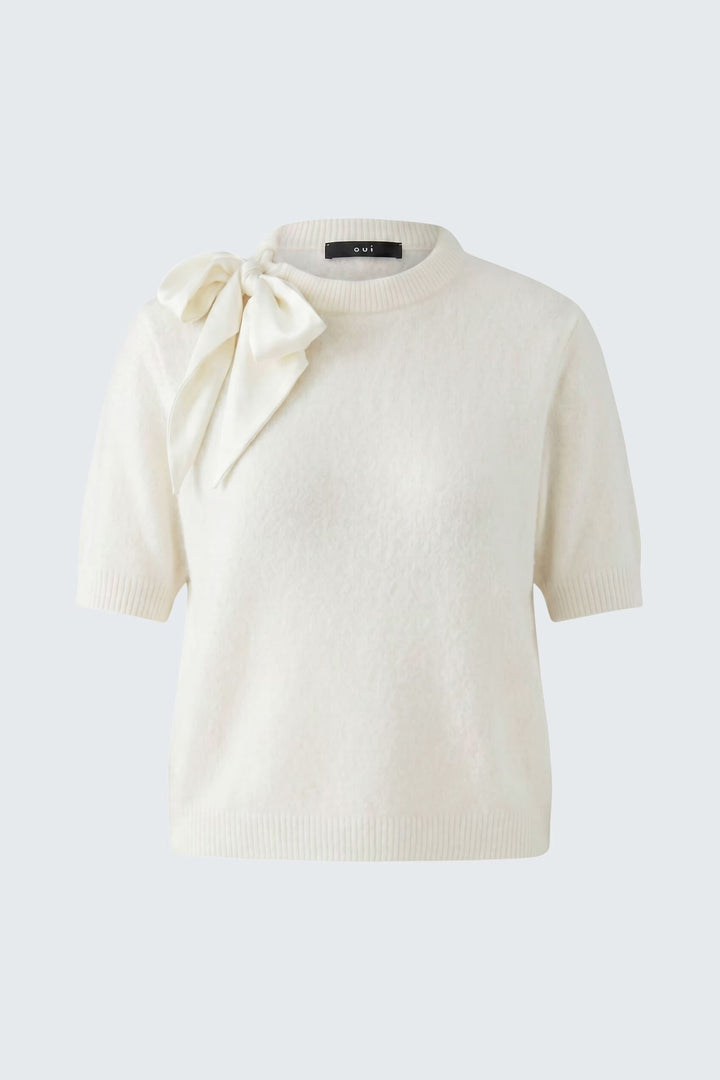 Vue de detail chandail avec boucle Oui pour femme blanc - Valérie Simon