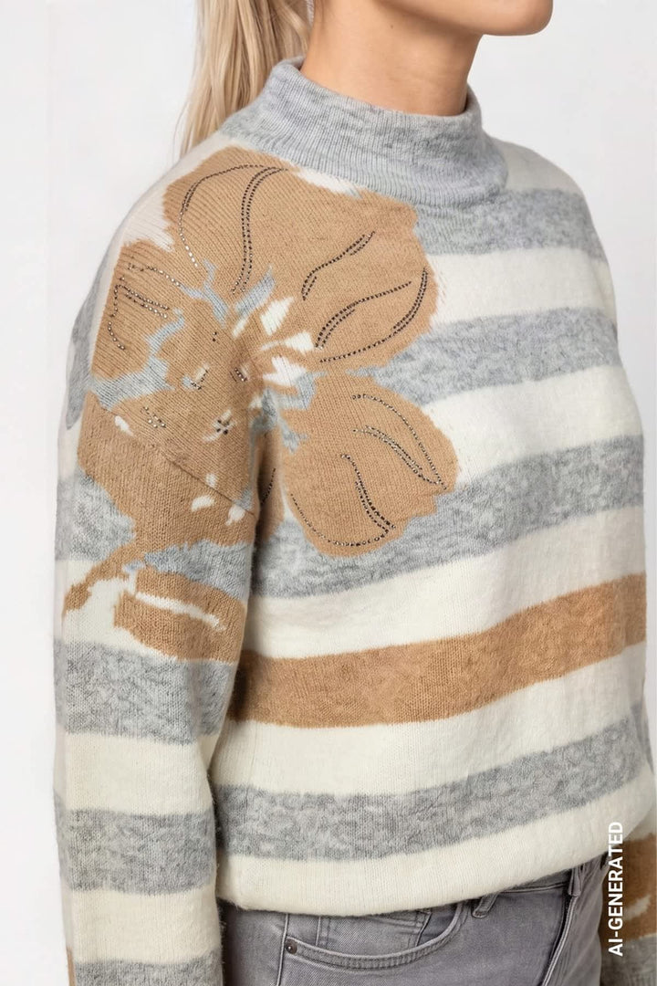Chandail rayé à motif floral vue de face pour femme Monari