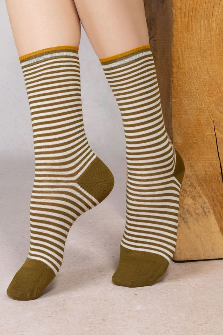 Chaussettes à rayures en coton pour femme Bleuforêt