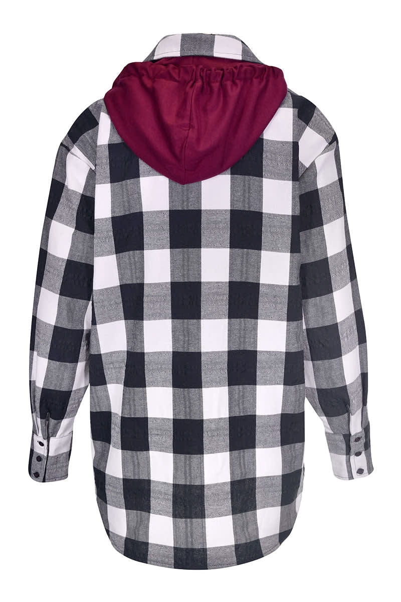 Chemise à carreaux avec capuchon vue de face pour femme kennys