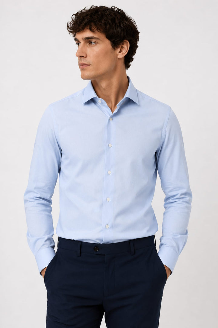 Vue de face chemise habillée Eton pour homme blanche avec col classique - Valérie Simon