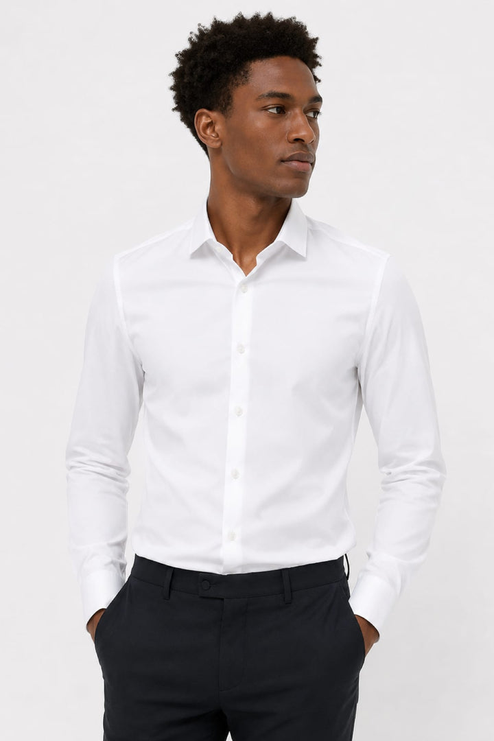 Vue de face chemise habillée Eton pour homme blanc avec col classique - Valérie Simon