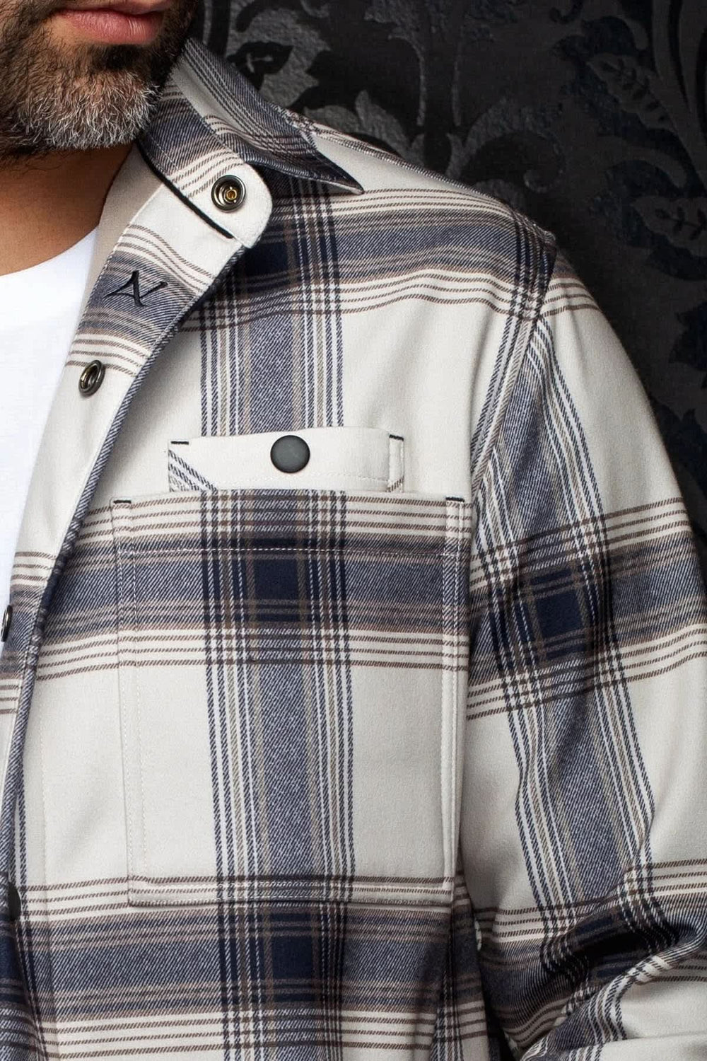 Chemise sport à carreaux à boutons-pression pour homme Au noir