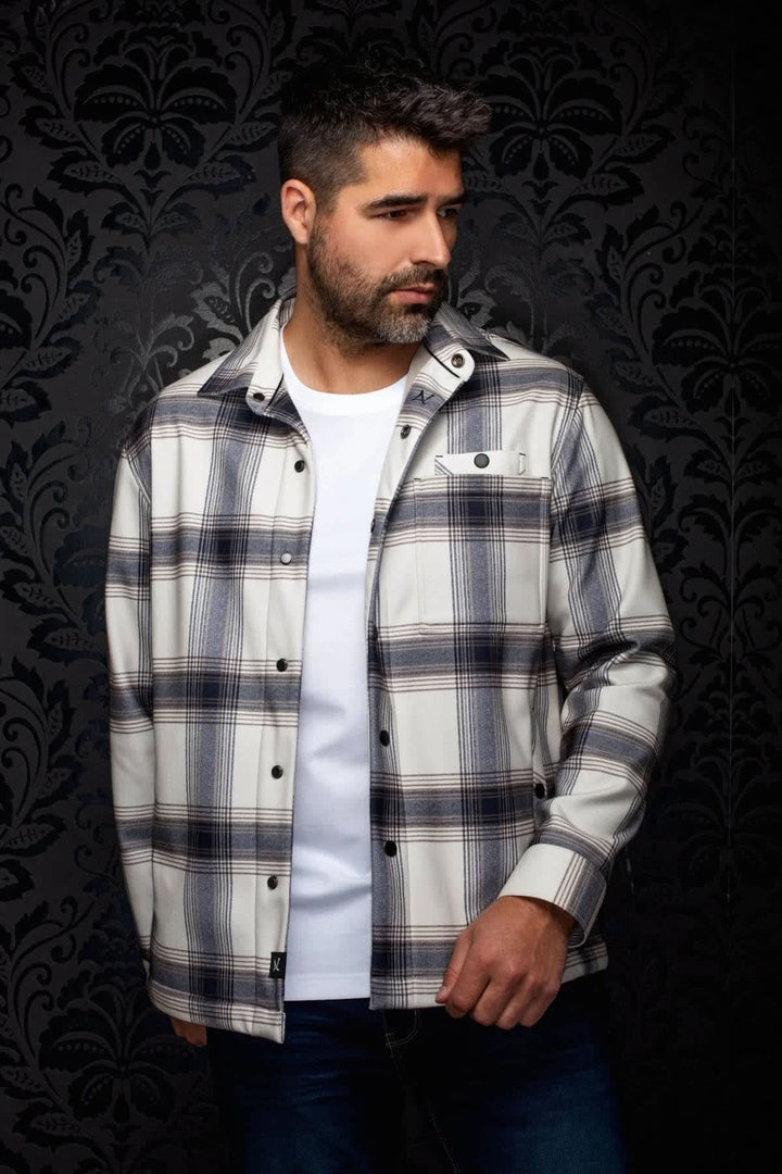 Chemise sport à carreaux vue de face pour homme Au noir
